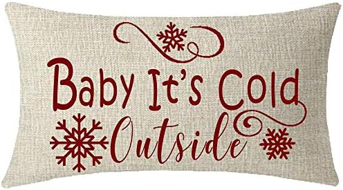 longkouishilong Nice Kids Happy Holidays Beautiful Snowflake Baby Its Cold Outside Body Beige Cotton Linen Throw Pillowcase Cushion Cover Sofa Home Decorative Rectangle 12x20 Inches (Beige)