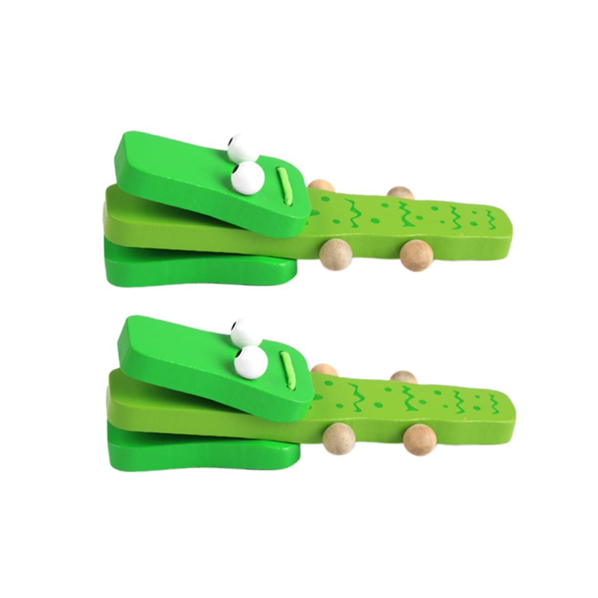 TOYANDONA 2Pcs Wooden Castanets - Musical Percussion Instrument for Kids & Toddlers | Fun Educational Rhythm Toys with Long Handles (Green)