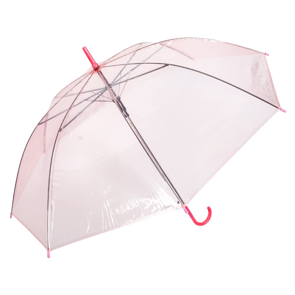 Invero Large See-Through Dome Shaped Stick Umbrella - Anti-UV Protection, Waterproof, Windproof & Lightweight Travel Walking Brolly for all Women, Men and Children - Pink