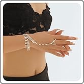 Zeshimb Boho Crystal Chain Ring Hand Bracelet CZ Tassel Finger Ring Bracelet Tennis Ring Bracelet Hand Chain Sparkly Rhinestone Link Bracelet Slave Chain Hand Harness Jewelry for Women