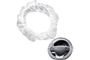 Shengsenfu 100PCS Universal Disposable Steering Wheel Cover Plastic Transparent Car Covers with Elastic Trims for Wheels Main