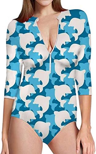 chaqlin Womens One Piece Rashguard Swimsuit Fish Design Zip Front Beach Swimming Surfing Shirt Sun Protection