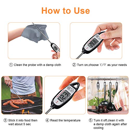 Digital Meat Thermometer (2 pack),Kuger Instant Read Kitchen Thermometer for Cooking with Stainless Steel Probe,BBQ Grill Accessories - Thumbnail 3