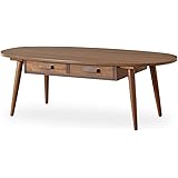 岩附(IWATSUKI) テーブル 引き出し 木製 北欧 楕円 楕円形 オーバル 収納 4) ブラウン 引き出し2杯付き 幅110cm 収納付き リビングテーブル おしゃれ Kreis クライス IWT-34B