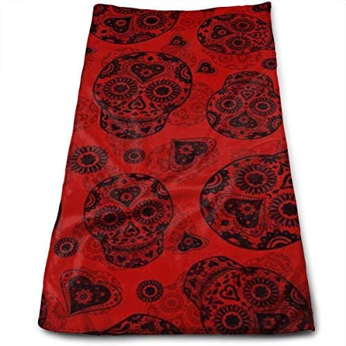 YGRAA Red and Black Sugar Skulls Bath Towels for Bathroom-Hotel-Spa-Kitchen-Set - Circlet Egyptian Cotton - Highly Absorbent Hotel Quality Towels