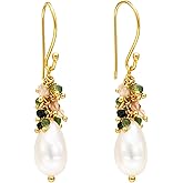 Gempires Fresh Pearl Drop Earrings for Women | 14K Gold Plated Pearl & Gemstone Bead Dangle Earrings | Hypoallergenic French Hook Earrings | Available in Amethyst, Carnelian, Red Garnet, Amazonite & More