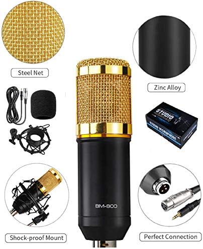 Techtest Studio Microphone Bm 800 Condenser For Sound Recording Home Voice Singing (BM800 MIC Golden)