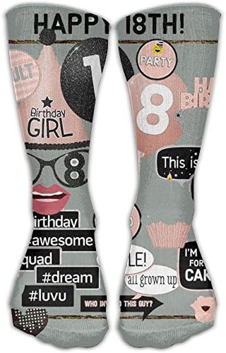 HAPPY 18TH BIRTHDAY Mens Women's Dress Socks Crazy Badminton Comfort Moisture Wicking Non Slip Sock Shoe Size 6-10