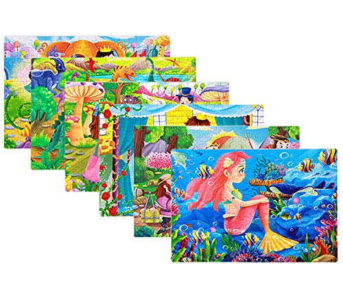 Aimeio 200 Pieces Wooden Mermaid Jigsaw Puzzle Kids Educational Puzzles Toys to Develop Dexterity and Problem Solving with Metal Storage Box