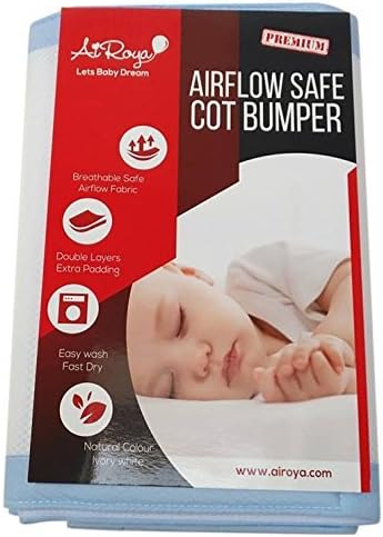Airoya Premium 2-sided Crib Bumper, Double Layers for Extra-Padding, Ideal for Solid Ends Slatted Cribs, Breathable Safe Crib liner (Blue)