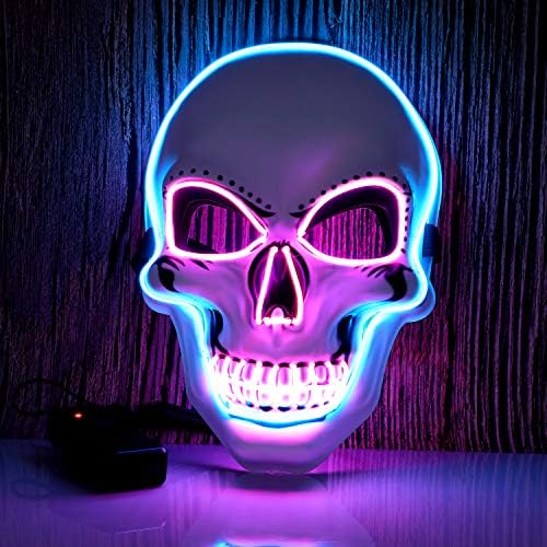 VAMEI Light Up Mask,Halloween Mask,Scary Death Skull Mask Glowing Ghost Skull for Day of Dead Festival Cosplay Halloween Party Costume Adult