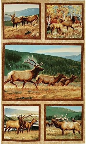 "Breaking Light" Elk &amp; Deer Quilt Block Fabric Panel - by Nancy Glazier (Great for Quilting, Sewing, Craft Projects, a Quilt, Throw Pillows &amp; More) 24" X 44" Tall