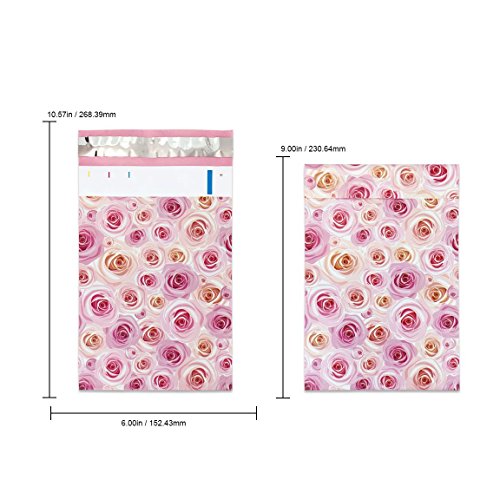 Poly Mailers Roses Designer Mailers Pink Shipping Envelopes Boutique Custom Bags #SmileMail (6x9)