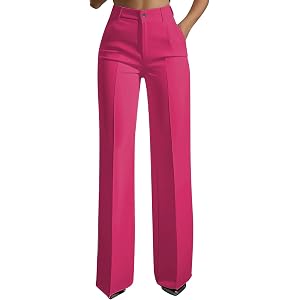 FPMLUXLL Womens Dress Pants Straight Leg High Waisted Work Pants Office Business Casual Trousers with Pockets Palazzo Pant