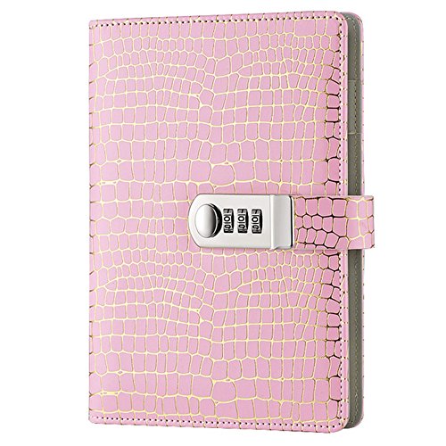 Junshop Stationery Notebook Password With Lock Diary Creative Password Diary Student Handbook Notepad Locking Journal Diary (Pink)