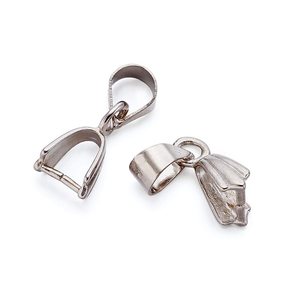 Craftdady 100Pcs Pendant Pinch Clip Bail Clasps 10.6x5.9mm Platinum Small Connector Bead Hanger Links for Dangle Charm Jewelry Making