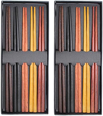 Set of 2 Boxes(10 Pairs)- Multicolored Reusable Japanese Style Sushi Chopsticks Natural Wooden Unique Family Pack Gift Set(D13258)