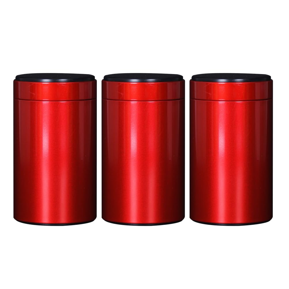 HEALLILY 3PCS Tea Canisters Tin Portable Tea Caddy Coffee Storage Jars Sugar Bowl Spices Condiment Pots Container with Sealed Lid for Tea Storage (Red Size 140)