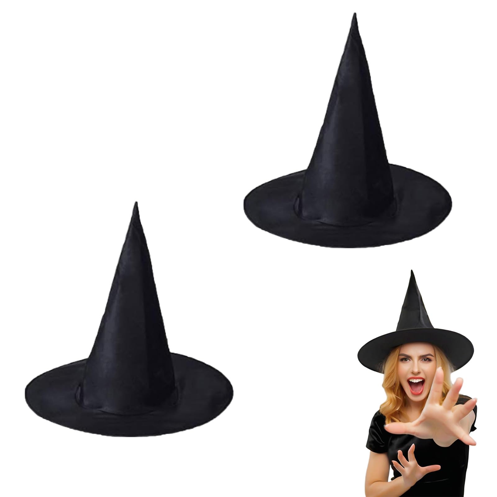 AYZDJ 2 Pack Witch Hat for Adults, Black Witches Hat Halloween Costume Accessory for Parties