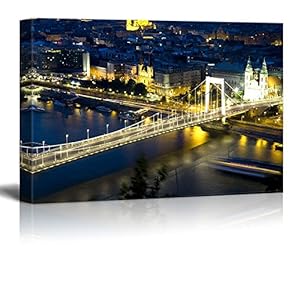 Canvas Prints Wall Art - Beautiful Scenery/Landscape Evening/Night View of Budapest | Modern Wall Decor/Home Decoration Stretched Gallery Canvas Wrap Giclee Print & Ready to Hang - 12" x 18"