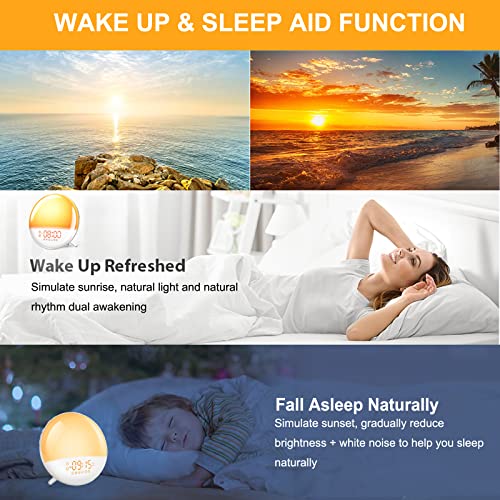 Wake Up Light Sunrise Alarm Clock with FM Radio & Snooze for Heavy