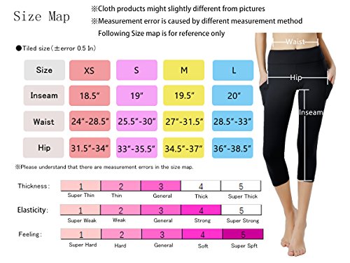 Vigorpace (XS/S/M/L) Women’s Side Pockets Running Cycling Training Yoga Workout Capris Tight Leggings Inner Hidden Pocket (L)