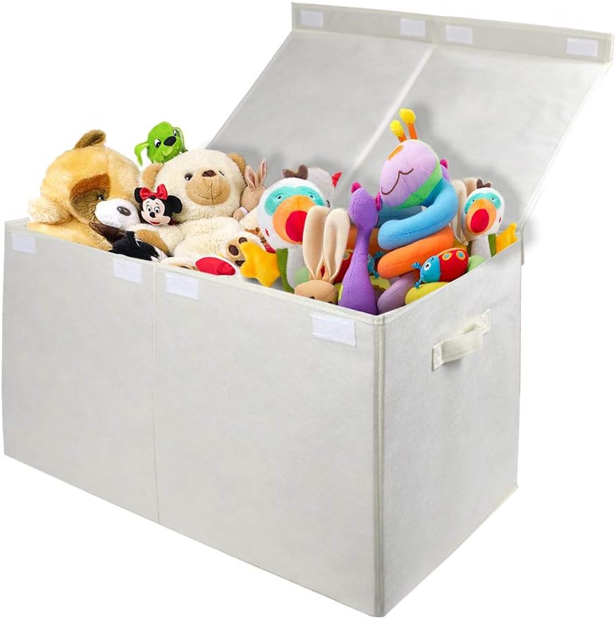 Homyfort Kids Large Toy Chest with Flip-Top Lid, Collapsible Storage Box Container Bins for Nursery, Playroom, Closet, Home Organization, 24"x15" x14.5" (Cream)