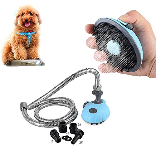 DELE Pet Shower Sprayer, Pet Bathing Tool for Dog Combines Handheld Bathe Shampoo Massage with 47 Inch Stainless Steel Hose and 4 Hose Adapters Indoor and Outdoor Use