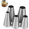 Hendiy 5 psc/set Large Round Piping Tip, Stainless Steel Professional Baking Decoration Tools for Cake Cookies Decorating,Pas
