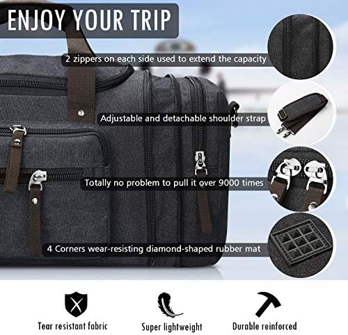 Toupons Travel Duffel Bag for Men Canvas Overnight Weekend Bag (Black ) 2 Toupons Travel Duffel Bag for Men Canvas Overnight Weekend Bag (Black )