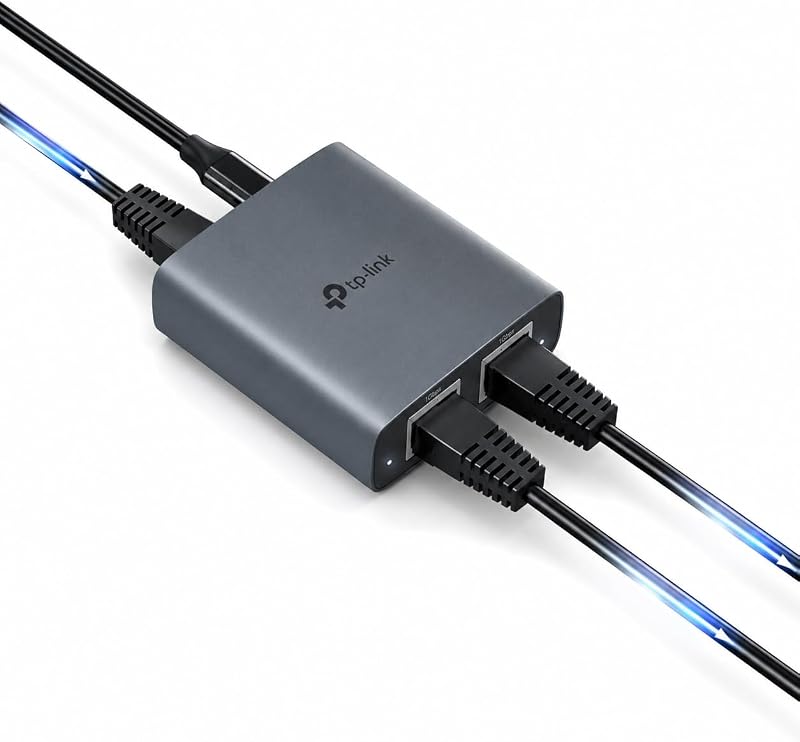 EH210 LAN Splitter 1 auf 2 (Gigabit Ethernet Splitter) | inkl. USB-Stromkabel & Cat 5e Netzwerkkabel | Aluminiumgehäuse, Plug & Play, LAN Switch 2 Port