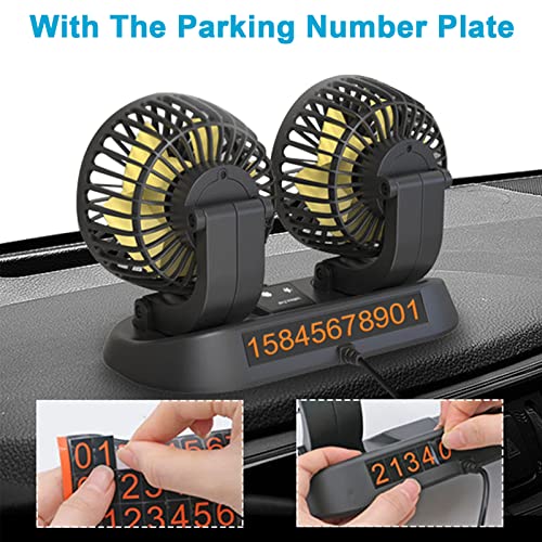 Autoventilator, 360° rotatie, dubbele ventilator, kleine ventilator, krachtige stille USB-mini-ventilator, 2 snelheden, campingventilatoren met telefoonnummer voor SUV, vrachtwagen, bestelwagen