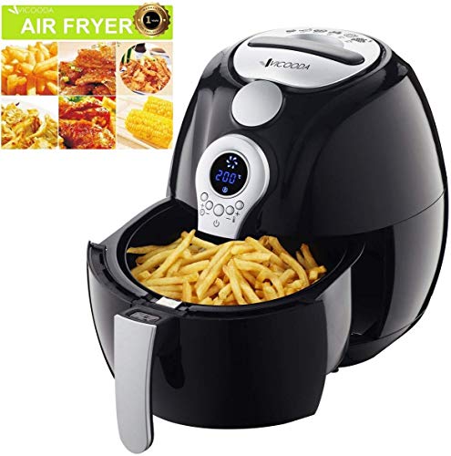 Air Fryer, VICOODA Electric Air Fryer 3.7Qt/3.5L 1400W, LED Display, Hot Air Fryer Oil-less Fryer for Home, Healthy Foods, 8-in-1 Cook Presets, Non Stick Fry Basket, Auto-timer & Temperature Controls