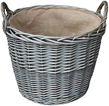 Red Hamper Medium Antique Wash Finish Wicker Lined Log Baskets, Brown, H25 x W33 x D33cm