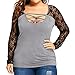 KESEE Clearance Plus Size Shirt ☀ Plus Size Tops, Women's Lace Tops Loose BlouseV-Neck Long Sleeve T-Shirt (XL-5XL)