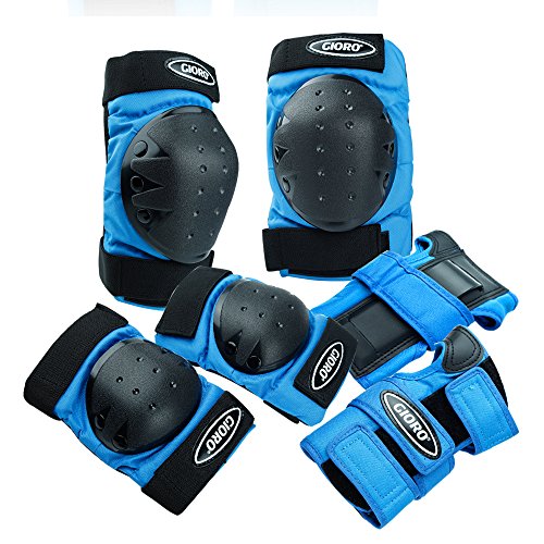 GIORO Adult/Child's Multi Sports Protective Gear, 3 In 1 Set Knee Pads Elbow Pads Wrist Guards for Skateboarding Skating Cycling Climbing Biking BMX Bicycle Scooter (Blue, Child/Youth) - Thumbnail 6
