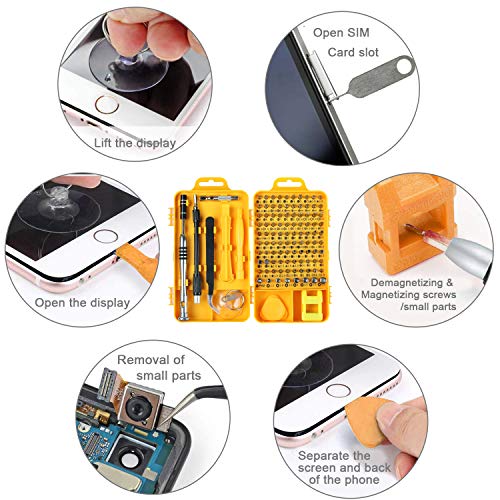 Apsung 110 in 1 Screwdriver Set with Slotted, Phillips, Torx& More Bits, Non-Slip Magnetic Precision Electronics Tool Kit for Repair iPhone, Android, Computer, Laptop, Watch, Glasses, PC etc (Yellow)