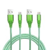 Qual80 Heavy Duty Cable Replacement Compatible with Apple iPhone 10, 8 Plus, 8, 7 Plus, 7, 6S Plus, 6S, 6 Plus, 6, 5SE, 5S, 5C, 5 (1m/3.2ft Cord) (Green White 2 Pack)