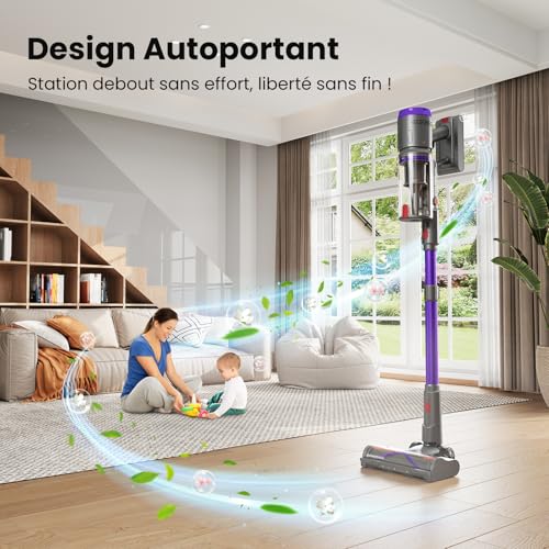 Circlio 600W/58000Pa/75min Cordless Vacuum Cleaner Powerful Wireless Vacuum Cleaner with Smart LED Display, Anti-Tangle Brush, Charging Station, for Carpets, Hard Floors, Pet Hair