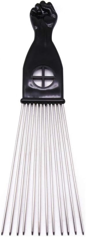 Afro Pick Lift Black Fist Metal Hair Comb, Detangle Wig Braid Hair Styling Comb for African (Extra Long, 1 Pack)
