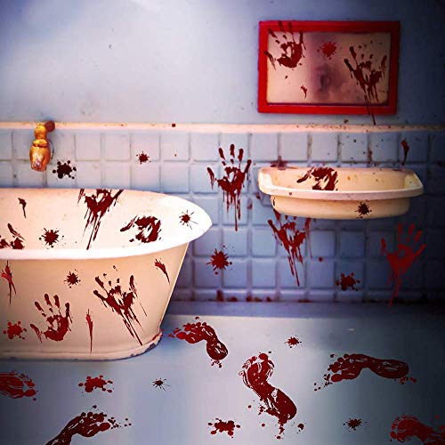 Bloody Footprints Floor Clings Bloody Handprint Decals Halloween Window Decals 86 pcs, Halloween Wall Stickers for Halloween Decals