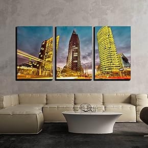 3 Piece Canvas Wall Art - Intersection in Front of The Potsdamer Platz in The City Center of Berlin, Germany - Modern Home Art Stretched and Framed Ready to Hang - 16"x24"x3 Panels