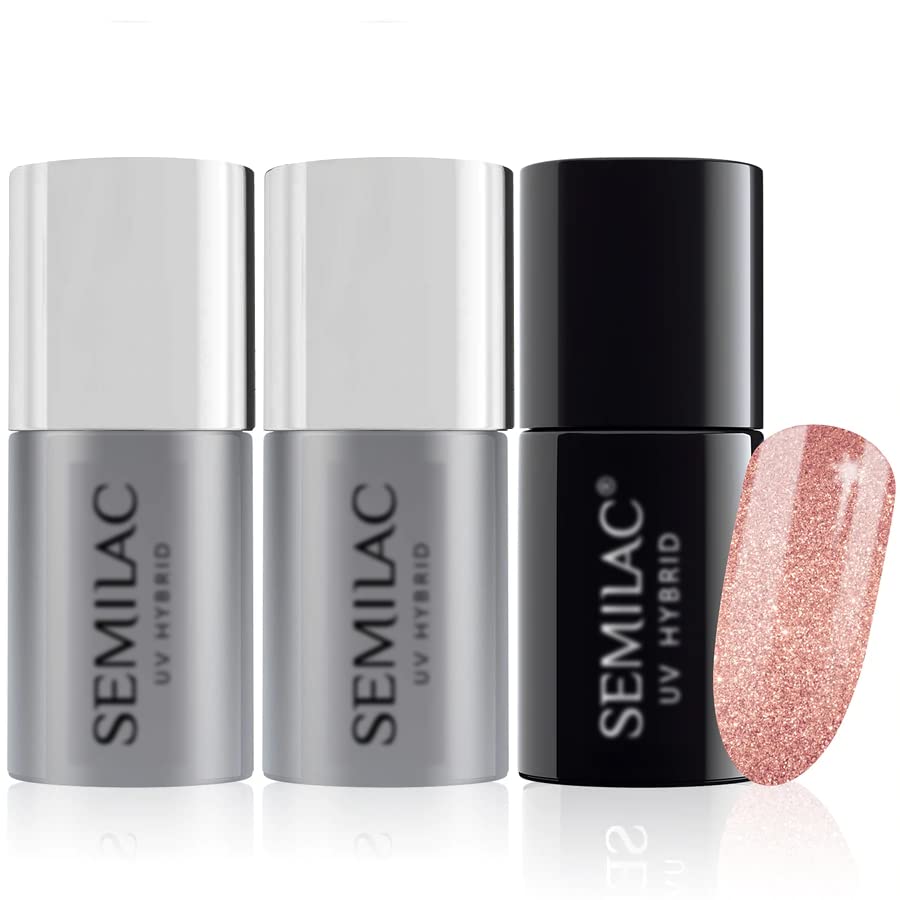 Semilac Base Coat, Top Coat & UV Gel Colour Polish. Long Lasting, Chip Resistant & Easy To Apply. 094 Pink Gold Colour UV Gel Nail Varnish. Perfect For Manicure or Pedicure.
