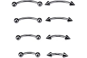 Dyknasz Eyebrow Piercing Jewelry Surgical Steel Curved Barbell Tiny Eyebrow Ring Vertical Labret Lip Jewelry Ear Rook Navel S