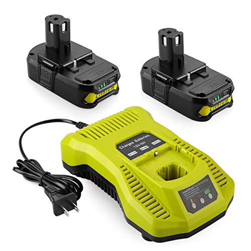 Powilling 2Pack 3500mAh Ryobi 18V Lithium Battery Pack Replacement for Ryobi 18-Volt ONE+ P104 P105 P102 P103 P107 P108 Cordless Tools Battery with P117 Replacement Charger