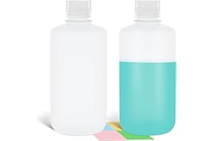 ASEVAT 1000ml/33.8 oz Narrow Mouth Round Chemical Container, Plastic Leak Proof HDPE bottle, Lab Reagent Bottles, Water Sample Bottles (2 Pcs)