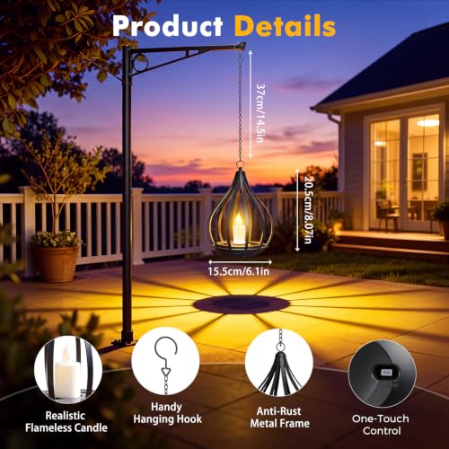 Solmora Set of 2 Solar Lantern Outdoor Hanging LED Candle Lights Flickering Flame Effect IP65 Outdoor Garden Decoration for Christmas, Halloween, Balcony, Patio, Camping