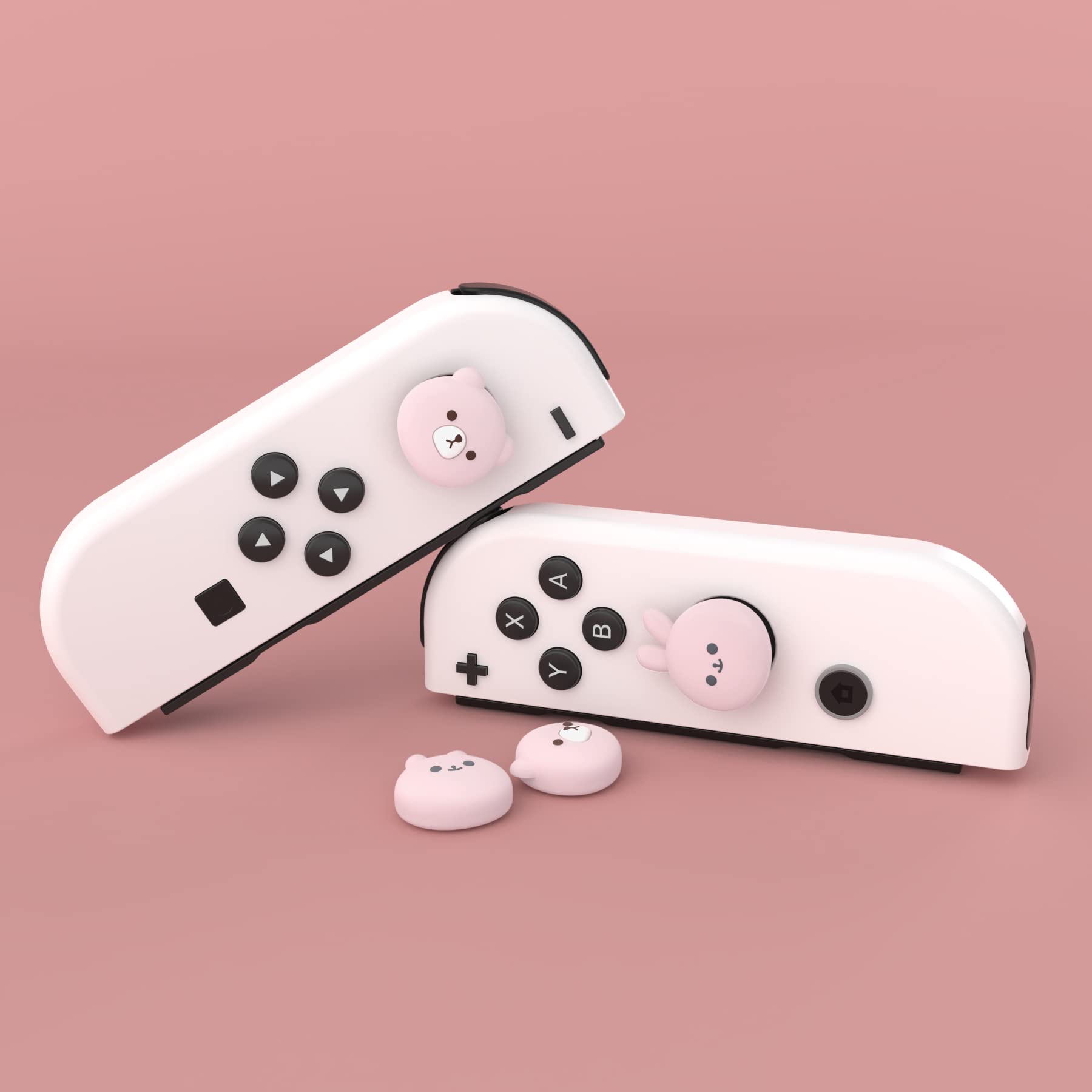 PlayVital Joystick Caps for Nintendo Switch, Thumbstick Caps for Switch Lite, Analog Cover Joycon Thumb Grip Caps for Switch & Switch Lite & Switch OLED - Chubby Bear & Smiley Bunny Pink
