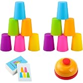 Vinciph 2 Set Interactive Color Stacking Cup Game Set - Mental Training &amp; Competitive Family Activity with 12 Cups, 54 Challenge Cards &amp; Buzzer (Family Edition C)