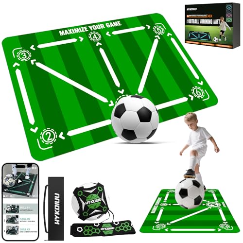 Football Training Mat with Videos for Ball Control and Dribbling | Non-Slip and Silent Children's Football Training Kit with Shooting Trainer and Carry Bag